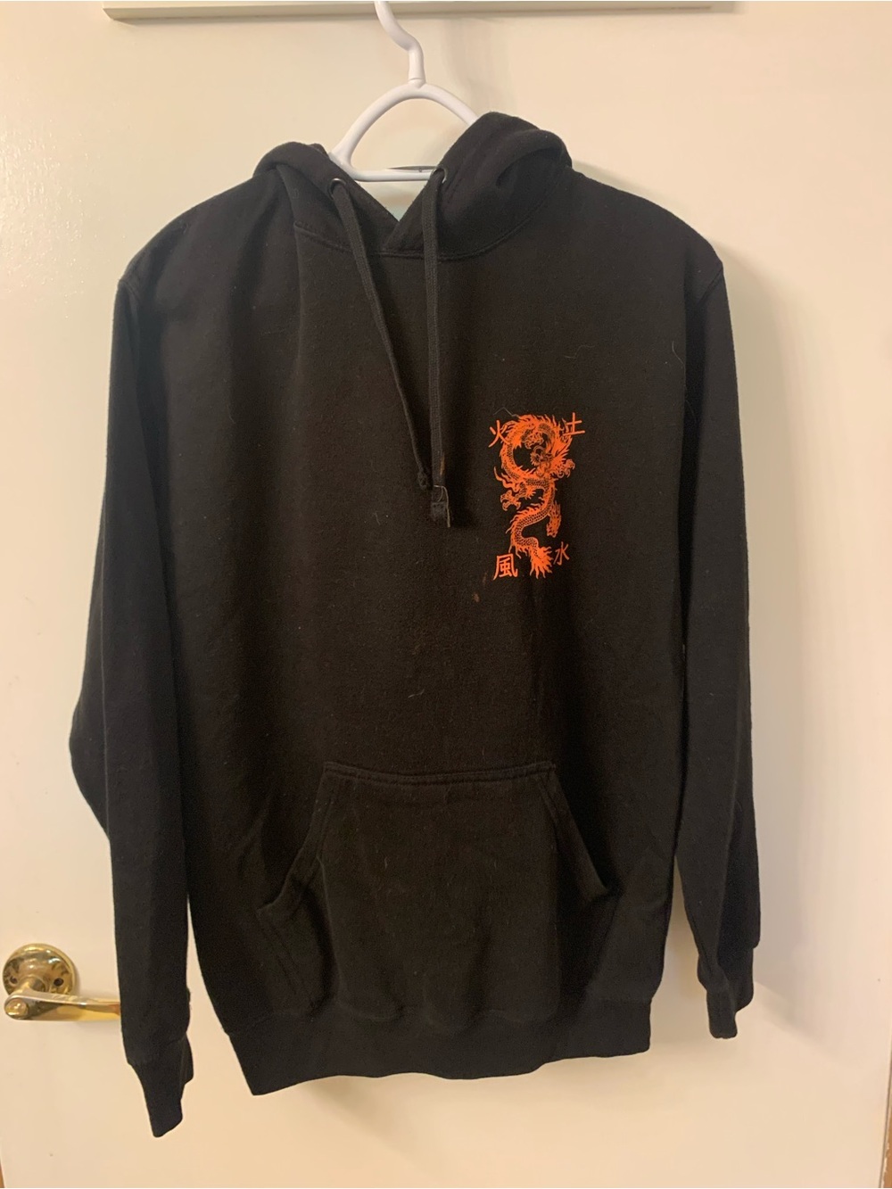 Men's Black Hoodie with Red Dragon Chest Graphic